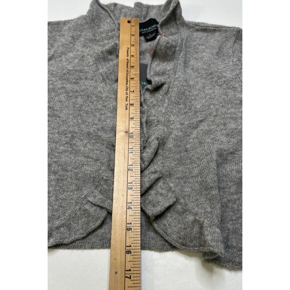 Cynthia Rowley Gray Cashmere Ruffled Open Cardigan Sweater L Crop L/S Fairy - Picture 7 of 8